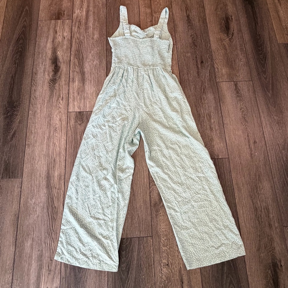 Jessica Simpson Seafoam Polka Dot Smocked Wide Leg Jumpsuit w/Pockets Size S - Picture 7 of 16